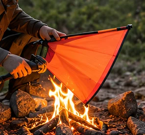 Concept illustration of using airflow near a campfire.